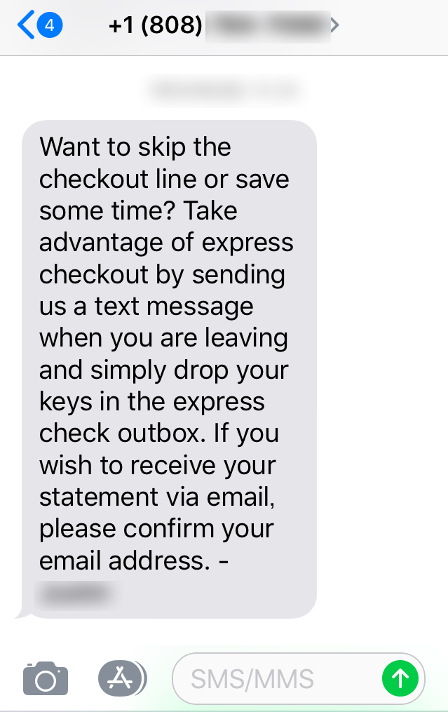 ワイキキアンのスタッフからの「express checkoutの利用を希望するか？」の確認メッセージ